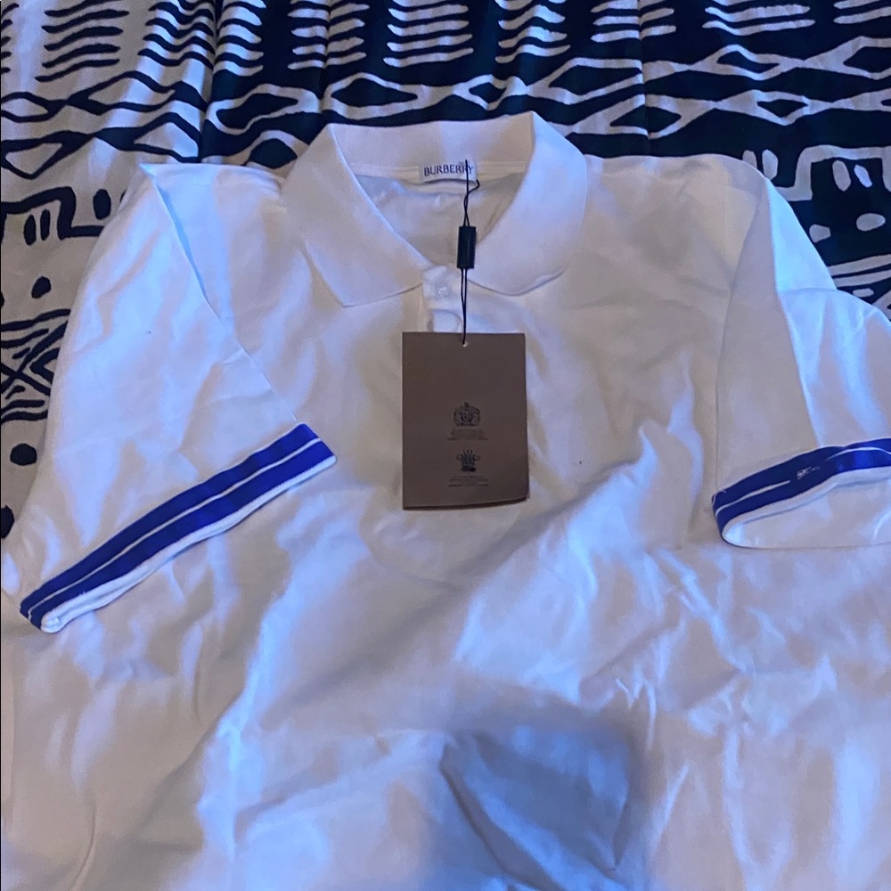 Burberry White Polo Shirt with Blue Stripes